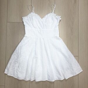 Trixxi White Eyelet Sundress Small Cotton Ruffle Spaghetti Strap Back Zip Lined